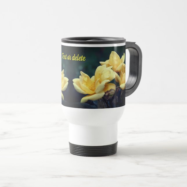 Caneca Térmica Flor de Rosebud Amarelo Personalizado (Frente Esquerda)