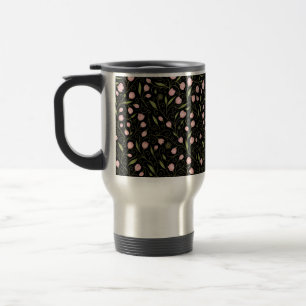 Caneca Térmica Flor fofa e rosa em preto com padrão repetitivo 