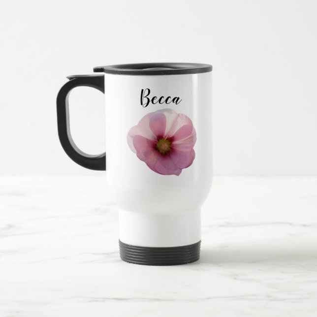 Caneca Térmica Flor Hollyhock Rosa Brilhante Personalizado (Esquerda)