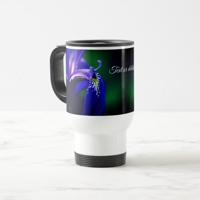 Caneca Térmica Flor Iris de Sinalizador Azul Personalizado (Frente Esquerda)