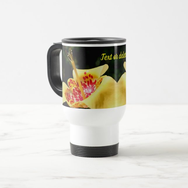 Caneca Térmica Flor Lilar Amarelo Personalizado (Frente Esquerda)