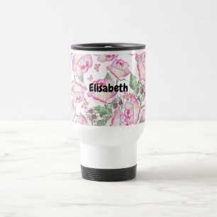 Caneca Térmica Flor-rosa de-verão branco-romano-cor-de-rosa