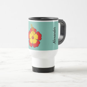 Caneca Térmica Flor Tropical de Red Hibiscus Adicione seu nome