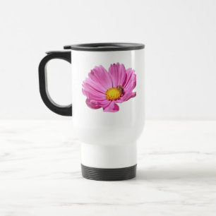 Caneca Térmica Flor vibrante rosa com uma abelha em um dia de ver