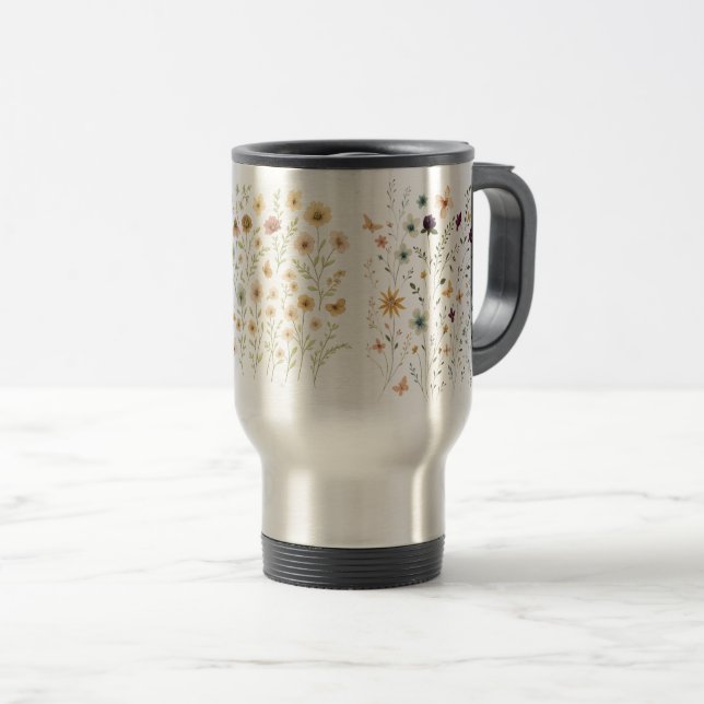 Caneca Térmica Floral & Butterfly,  Whimsical Garden-Inspired  (Frente Esquerda)