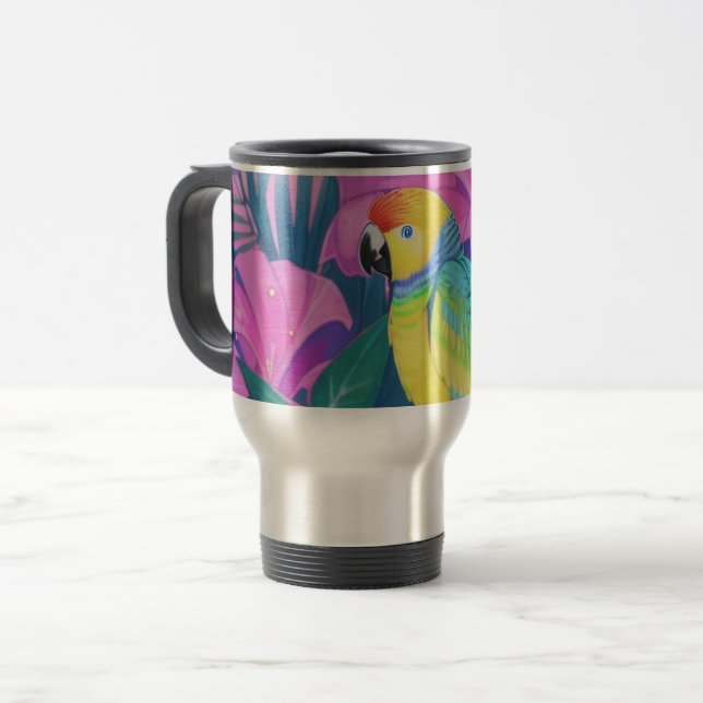 Caneca Térmica Floral/Havaí/Tropical/papagaio (Frente Esquerda)