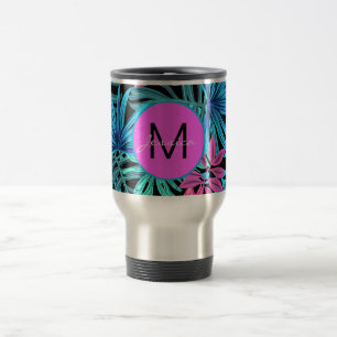 Caneca Térmica Floral Tropical Azul Brilhante Personalizado