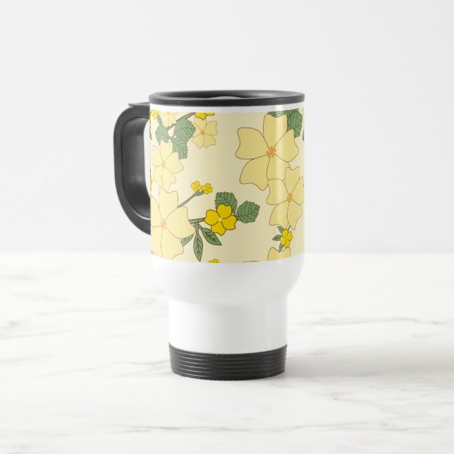 Caneca Térmica Flores Amarelas, Padrão Floral, Padrão De Flores (Frente Esquerda)