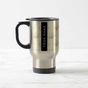Caneca Térmica Flores Azuis e Vermelhas, Preto, Seu Nome