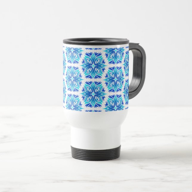Caneca Térmica Flores Azuis, Padrão De Flores, Padrão Floral (Frente Esquerda)