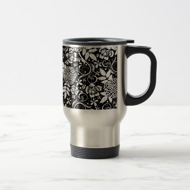 Caneca Térmica Flores brancas e pretas Viagem Viagem ao trabalho (Direita)
