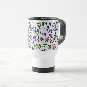 Caneca Térmica Flores Coloridas, Padrão Floral, Verdura, Boho