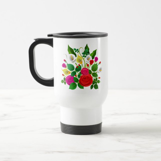 Caneca Térmica Flores de Aquarela Buquê-47149 (Esquerda)