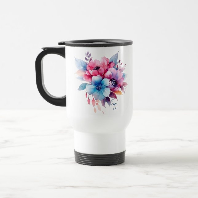 Caneca Térmica Flores de Aquarela Design Floral (Esquerda)