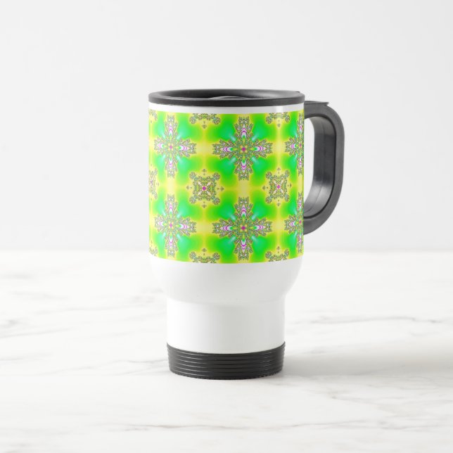 Caneca Térmica Flores de Artdeco no Estilo Retroativo (Frente Esquerda)