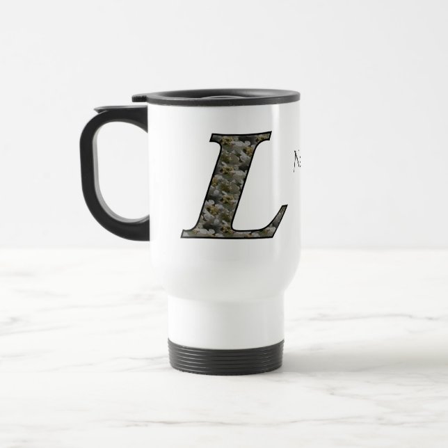 Caneca Térmica Flores de Hortênsia com Inicial de Monograma Perso (Esquerda)