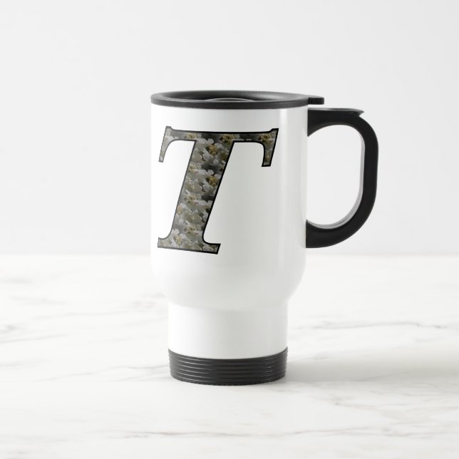 Caneca Térmica Flores de Hortênsia com Inicial de Monograma T (Direita)