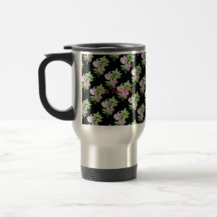 Caneca Térmica Flores design preto e rosa