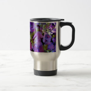 Caneca Térmica Flores magenta púrpura amarelas Hydrangas