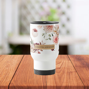 Caneca Térmica Flores Modernas de Pastel e Presente Personalizado