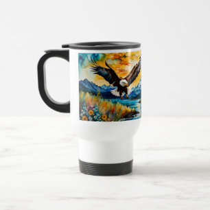 Caneca Térmica Flores silvestres do rio Bald Eagle no pôr do sol
