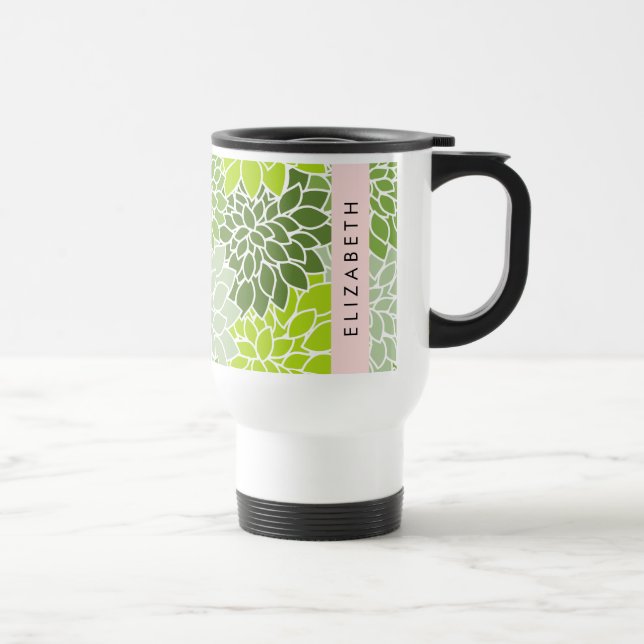 Caneca Térmica Flores Verdes Dahlia, Padrão Floral, Seu Nome (Direita)