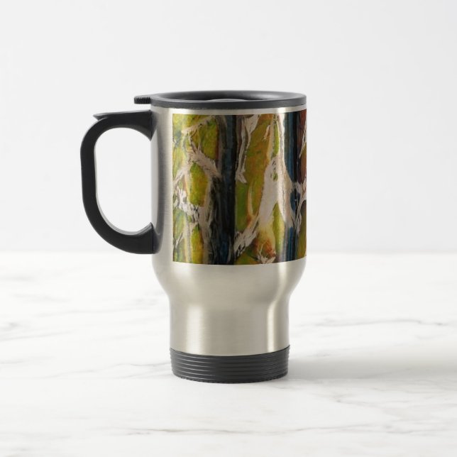 Caneca Térmica Floresta abstrato através das árvores (Esquerda)