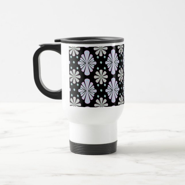 Caneca Térmica Formas Florais Pastéis em Fundo Preto (Esquerda)
