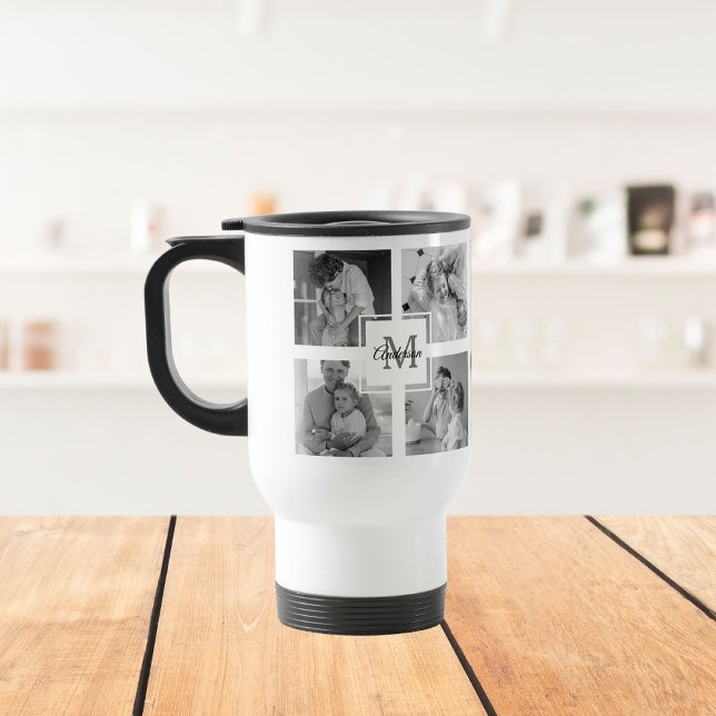 Caneca Térmica Foto da família de colagem de tendências - preto e (Criador carregado)