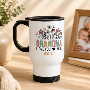 Caneca Térmica Foto da Vovó com Flores Retrô Felizes Avós