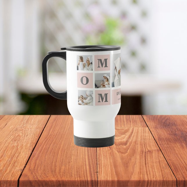 Caneca Térmica Foto de Colagem Moderna Melhor Mãe Alguma Vez Rosa (Criador carregado)