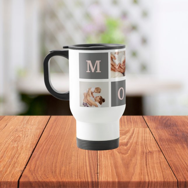 Caneca Térmica Foto de Colagem Moderna Melhor Presente de Mãe Ros (Criador carregado)
