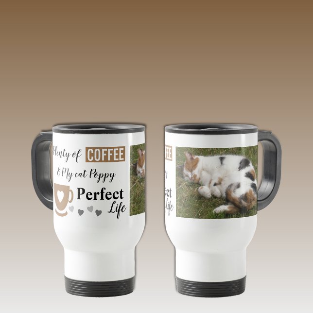 Caneca Térmica Foto marrom branca e marrom de gato perfeito (Criador carregado)