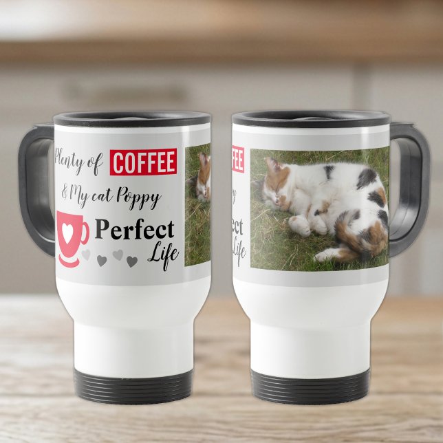 Caneca Térmica Foto perfeita de gato de estimação e café cinza ve (Criador carregado)