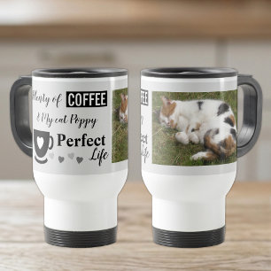 Caneca Térmica Foto perfeita de gato preto e cinza com café