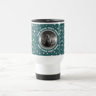 Caneca Térmica Foto Personalizada com Círculo de Pérolas em Azul