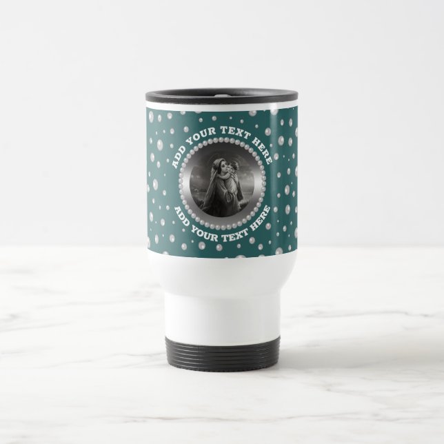 Caneca Térmica Foto Personalizada com Círculo de Pérolas em Azul  (Centro)