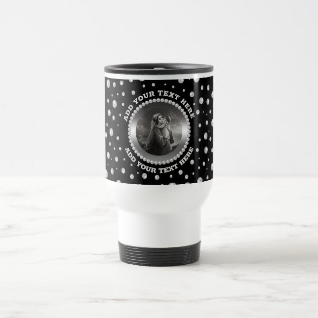 Caneca Térmica Foto Personalizada com Círculo de Pérolas em Preto (Centro)