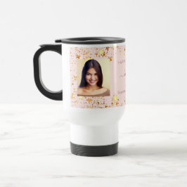 Caneca Térmica Foto personalizada de aniversário, rosa dourado, a