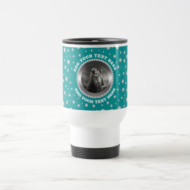 Caneca Térmica Foto Personalizada em Círculo de Pérolas em Verde- (Centro)