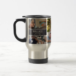 Caneca Térmica Fotos de Colagem de Reunião Familiar com nome e an
