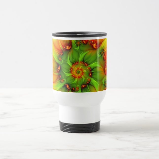 Caneca Térmica Fractal cor-de-laranja verde de Verão quente (Centro)