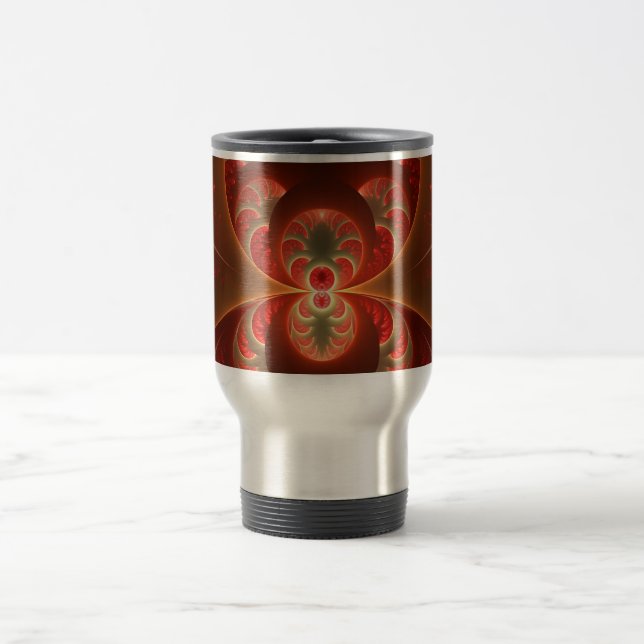 Caneca Térmica Fractal vermelho-laranja abstrato moderno e lumino (Centro)