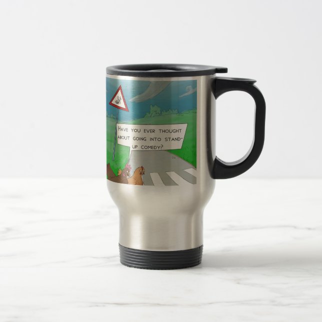 Caneca Térmica Frangos Atravessando a Estrada Cartoon Divertido (Direita)
