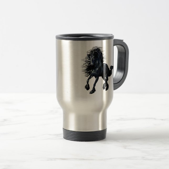 Caneca Térmica Frisão, cavalo preto do garanhão, a beleza preta (Frente Esquerda)