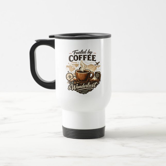 Caneca Térmica Fueled by Coffee & Wanderlust (Esquerda)