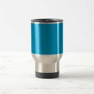 Caneca Térmica Fundo Azul Ciano Sólido   Estilo Minimalista de Ve
