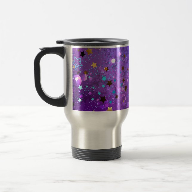 Caneca Térmica Fundo de folhas roxas com estrelas (Esquerda)