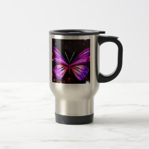 Caneca Térmica Fundo Preto com uma borboleta roxa viagem