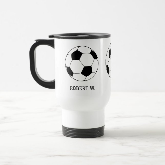 Caneca Térmica Futebol do Monograma de Nome Personalizado (Esquerda)